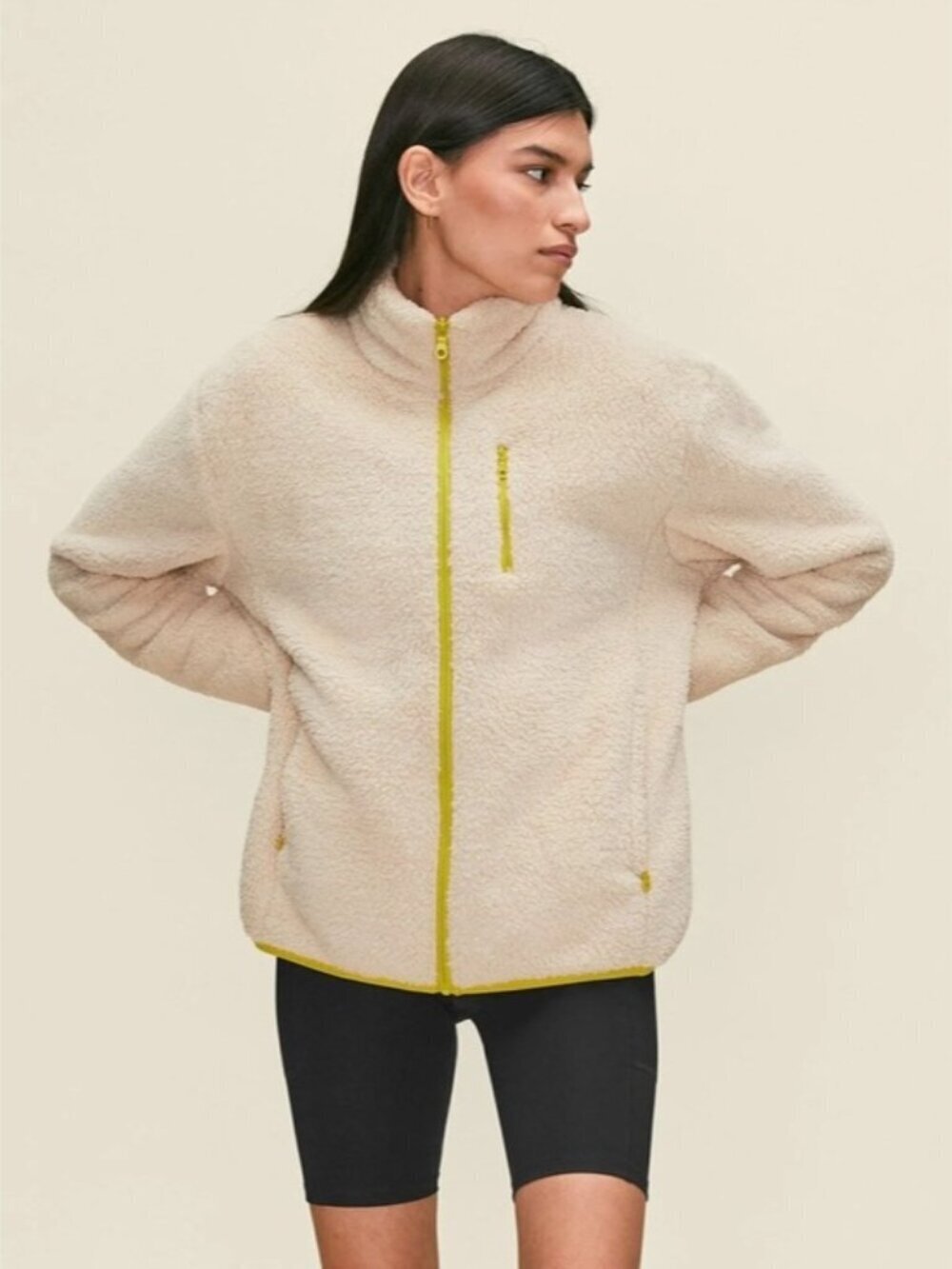 GIRLFRIEND COLLECTIVE Cozy cream full zip Off White Fleece Teddy Jacket Large